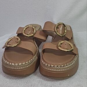 Dolce Vita Rysha Leather Platform Sandals Gold Accents Sz 9